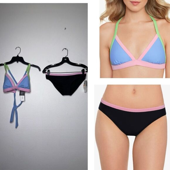 SALT + COVE X-Back Triangle Bikini Top & BINDING HIPSTER BIKINI BOTTOMS - Picture 1 of 16